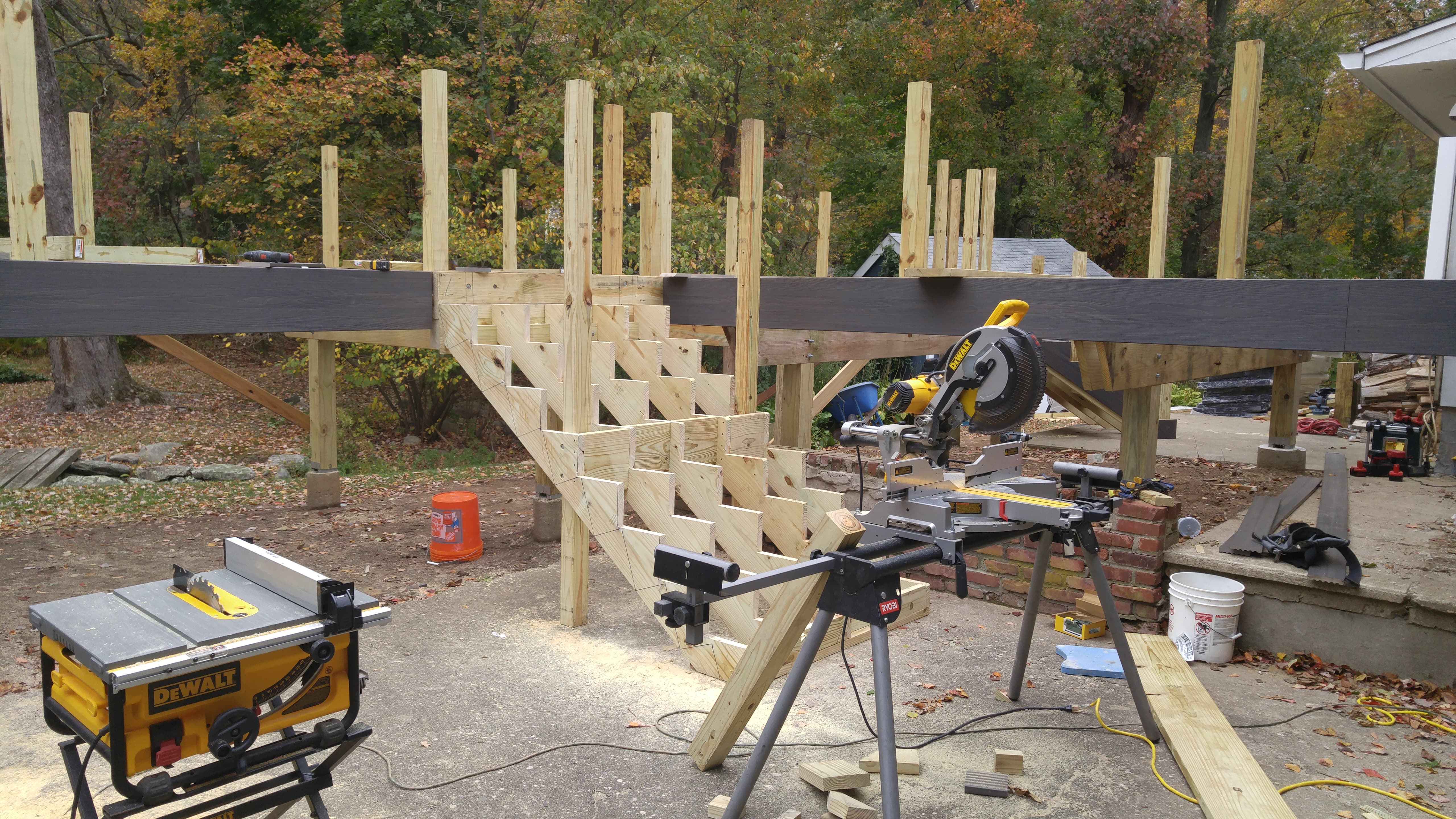 Deck stair construction close-up